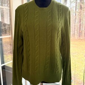 Saks Fifth Avenue Olive Cable-Knit Crewneck Cashmere Sweater